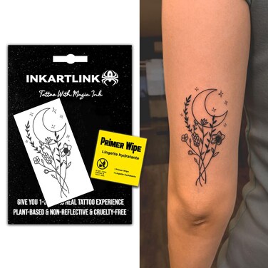 Temporary Tattoos, Semi Permanent Tattoo Adult Art Design Waterproof Temp Tattoo Party Favors Tattoo Stickers Realistic Look, No Adhesive, Lasts 1-2 Weeks Black (Flowers Lines)