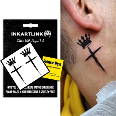 revolutionary technology, semi permanent temporary tattoo, gift for cool guys, exquisite packaging, waterproof, cruelty-free, non-reflective (Crown Cross)
