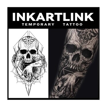 Temporary Tattoos, 2 Sheets Extra large Semi Permanent Tattoo Adult Art Design Waterproof Temp Tattoo Stickers Realistic Look, No Adhesive, Lasts 1-2 Weeks Black (Skull Compass)