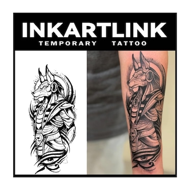 Tattoo Tech, 2 Sheets Large Semi Permanent Tattoo, Adult Art Design Temporary Tattoos, Lasts 1-2 Weeks, Waterproof, Realistic Look, No Adhesive, No Reflection (Anubis Design)