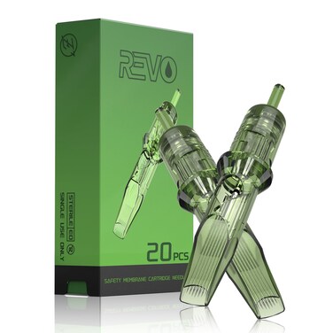 INKin REVO Tattoo Cartridges Magnum Curved 9RM, Tattoo Cartridge #12 Standard 0.35mm Round Mag Disposable Tattoo Needles With Stay-Sharp Needles Long Taper 20Pcs with Professional Membrane (R1209M1C)