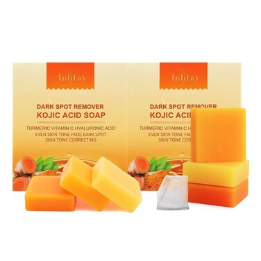 Inlifay Kojic Acid Soap with Turmeric: Dark Spot Remover Soap with Vitamin C, Vitamin E, Retinol, Collagen, Hyaluronic Acid, Moisturizing for Body &amp; Face Pack of 2
