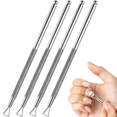 Ipetboom Cuticle Pushers And Nail Polish Remover: 4 Pcs Nail Gel Remover, Dual-Sided Nail Dotting Pen for nails, Manicure Tools Triangle Nail Scraper, Silver, 4.92 Inch