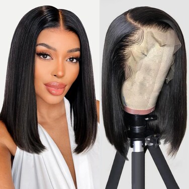 Iridescent Glueless Wigs Human Hair 13x4 Straight HD Lace Front Wigs For Black Woman 180% Density Bob Wig Human Hair Short Bob Wigs Hd Transparent Pre Plucked Natutal Black 16 Inch