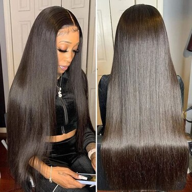 Iris Queen 28 Inch 220 Density Straight HD Lace Front Wigs Human Hair Pre Plucked 12A 13x4 Transparent Lace Frontal Human Hair Wig Natural Black Color for Women