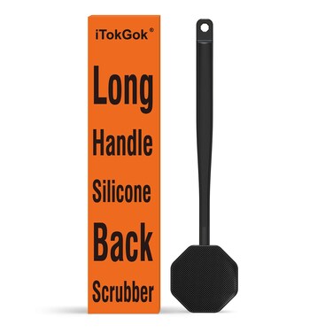 iTokGoK&reg; Premium Silver-Infused Silicone Back Scrubber with Long Handle Back Brush for Shower,Back Brush Long Handle for Men and Women,Ergonomic No-Slip Handle, Long-Lasting (Black)