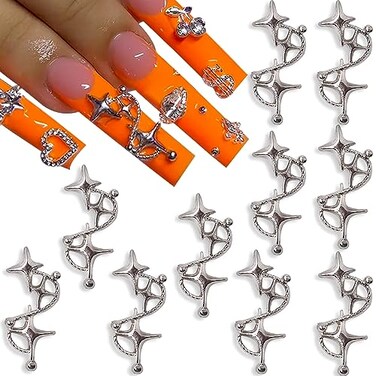 10pcs 3D Star Nail Charm Triple Star Nail Charms Y2k Silver Nail Charms for Acrylic Nails Starlight Nail Art Charms Stars Nails Charms Star Charms for Nails Metal Nail Jewels Women Nail Supplies