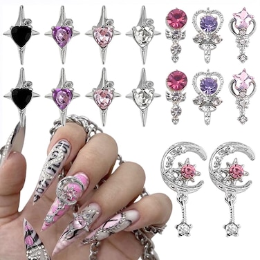 16pcs Cross Star Nail Charms Y2k Scepter Nail Charm Moon Nail Art Charms Nail Rhinestones 3D Nail Gems Star Nail Charms for Acrylic Nails Star Charms for Nails Metal Nail Jewels for Nail Art Supplies