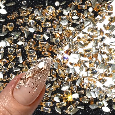 50pcs Shiny Zircon Flatback Rhinestones for Nails 2-4mm Mini Nail Rhinestones for Nail Art Rhinestone Nail Charms Champagne Gold Nail Gems 3D Multi-shapes Nail Diamonds Nail Crystals Nail Decorations