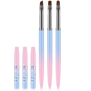 JASSINS Nail Art Clean Up Brushes, 3 Pcs Flat/Oval/Fine Angled Gel Nail Brushes,For Nail Art Design Painting DIY and Cleaning Polish Mistake on the Cuticles (Color)