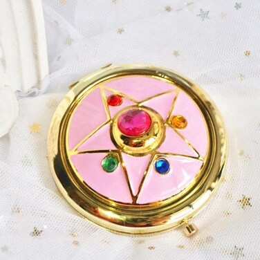 Cosmetic Makeup Folded Mirror, Anime Makeup Compact Mirror Star Crystal Star Portable Travel Handheld Foldable Double Sided Mirror, Cosplay Prop for Beauty Lovers