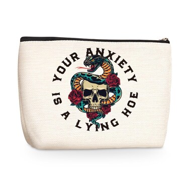 Mental Health Makeup Bag Cosmetic Bag Skull Decor Travel Toiletry Bag Mental Health Gifts Zipper Pouch Inspirational Gifts for Women Girls Sisters Psychologist Therapist Counselor Medical Personnel