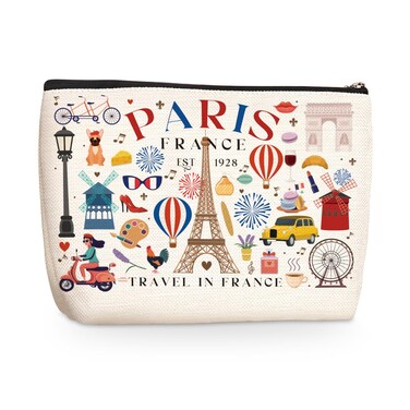 Funny Paris Travel Gifts for Women Makeup Bag France Paris Lovers Gift Birthday Mothers Day Anniversary Cosmetic Bag Travel Toiletry Bag Travel Essentials Friendship Gifts for Girls Sister Travelers