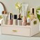 JEESA Makeup Organizer Countertop With Drawers Bedroom Vanity Clear Skincare Organizer Cute Cosmetic Display Cases for Perfumes Lipsticks, Cream