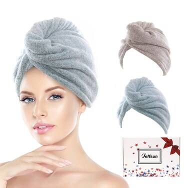 Microfiber Hair Towel Wrap for Women, Girls Stocking Stuffers, 2 Pack Super Absorbent Quick Dry Head Turban for Curly Long Thick Frizzy Wet Hair, Hair Dry Routine Must Have