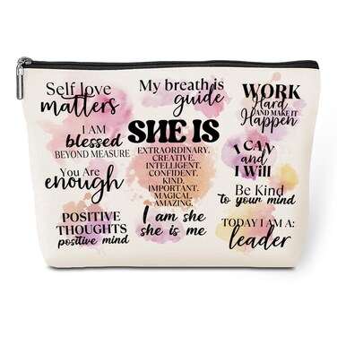 Positive Affirmations Makeup Bag Mental Health Motivational Inspirational Gifts for Female Sister Girl Friend Colleagues Coworker Birthday Friendship Mothers Day Nurse Day Travel Toiletry Bag