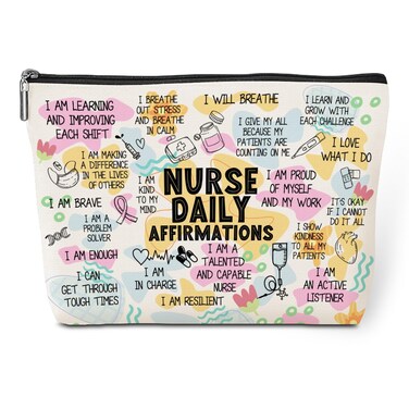 Daily Affirmations Makeup Bag Nurse Accessories for Work Nurse Gifts Nursing Student Essentials Inspirational Gifts for Women Female RN Nurse Coworker Birthday Friendship Nurse Day Travel Toiletry Bag
