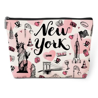 New York Lovers Gift Makeup Bag Cosmetic Bag, New York Travel Gifts Girls Trip Gifts Favors, New York Souvenir Merch Friendship Gifts for Women NY Lovers Traveller Bestie Daughter Birthday Christmas