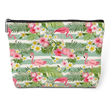 Cute Pink Flamingo Palm Leaves Floral Makeup Bag Flamingo Gifts Flamingo Decor Party Supplies Christmas Birthday Gifts for Women Flamingo Lovers Girl Daughter Friend Coworker Travel Toiletry Bag