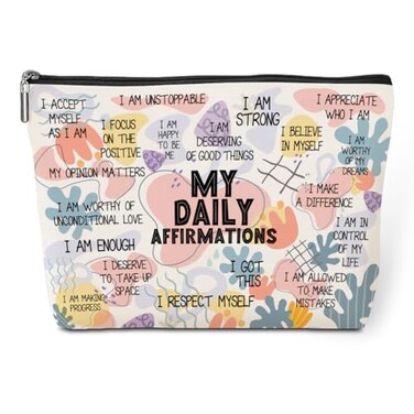 Positive Makeup Bag Daily Affirmations for Women Encouragement Inspirational Mental Health Gifts for Female Sister Friend Boss Coworker Birthday Friendship Christmas Office Travel Toiletry Bag