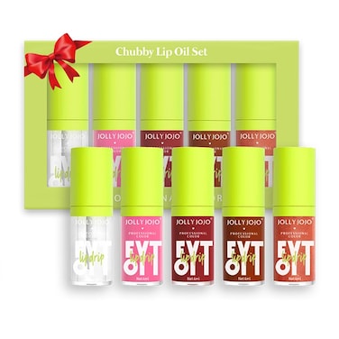 Lip Oil Pack- 5 Colors Tinted Lip Glow Oil Set Plumping Hydrating Transparent Lip Oil, Moisturizing Lip Gloss Set Gift for Girl Women Lip Makeup Care