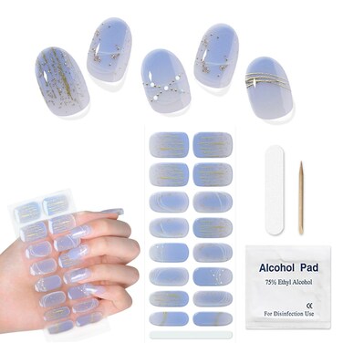 JERCLITY 1 Sheet 16pcs Semi Cured Gel Nail Strips, Gel Nail Wraps for Nail Art, Ease to Use and Hassle-Free Removal, Requires Lamps for Curing, Waterproof and Long Lasting(Style-10)