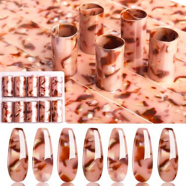JERCLITY 10 Rolls Marbling Foil Nail Art Kit Nail Art Stickers Decals Nail Foil Tips Starry Sky Amber Pattern Transfer Foil for Nails Designer Nail Art Foil Transfer Wraps for Acrylic Nails