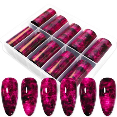 JERCLITY 10 Rolls Flame Nail Art Kit - Purple Foil Transfer Stickers &amp; Wraps