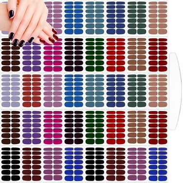 JERCLITY 560 Pieces 40 Sheets Dark Solid Color Nail Polish Strips Retro Nail Wraps for Short Nails with Nail File Self-Adhesive Punk Rock Style Nail Stickers Full Nail Wraps for Women Girls Nail Art