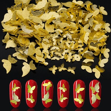 JERCLITY 150 Pieces 3D Gold Butterfly Nail Charms Nail Butterfly Charms Butterfly Charms for Nails 3D Nail Charms Mini Nail Tip Metal Glitter Sequin Butterfly Nail Stickers Butterfly Nails for Women