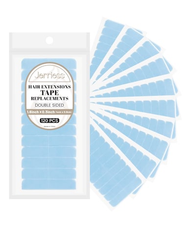Tape in tape Replacement for Hair Extensions, 120pcs Hair Extension Tape tabs, Double sided Adhesive tape, Easy to Apply &amp;Remove with no residues(Blue,1.6 x0.3inch)