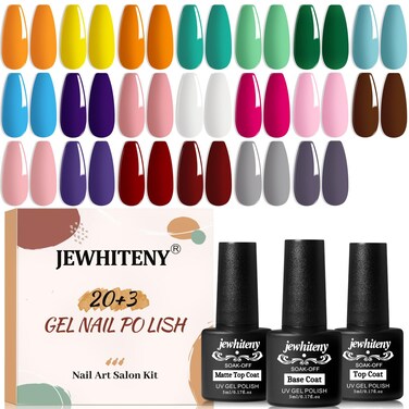 JEWHITENY 23PCS Gel Nail Polish Set 20 Translucent Nail Polish Jelly Color Natural and Elegant Long Lasting Suitable for Salon and Home