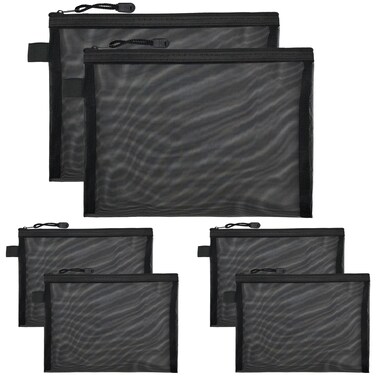 6 Pieces Nylon Mesh Bags with Zipper Mesh Makeup Pouch Travel Toiletry Organizer Purse Diaper Bag Organizing Pouch Cosmetic Bikini Storage(Black, 9.5 x 6.8 Inches)