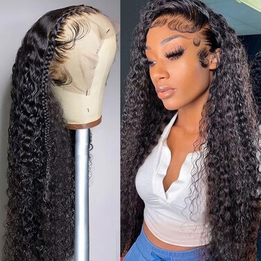 JIETAI 13X4 HD Lace Front Wigs Human Hair Pre Plucked with Baby Hair 180% Density Brazilian Curly Wave Human Hair Wigs for Black Women 9A Glueless Lace frontal Wigs Natural Color (22 Inch)