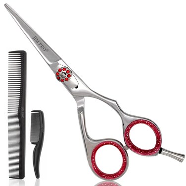 Hair Cutting Scissors Shears, Professional Hairdressing Scissors With Adjustable Screw (Hair Beard Trimming Shaping Grooming Shears) for Men Women Pets Home Salon (RED/SILVER) 6