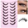 JIMIRE Demi Wispies False Eyelashes Natural Look Invisible Lash Band Cat Eye Lashes 15MM Mink Lashes Fluffy Russian D Curl Strip Lashes Look Like Lash Extensions Pesta&ntilde;as 8 Pairs Pack