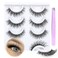 JIMIRE Self-Adhesive Eyelashes Lash Buddy with Clear Band No Glue Needed Mink Lashes Fluffy Natural Look Like Lash Extensions Reusable Wispy Self-Adhesive Lashes with Tweezers 3 Pairs Pack