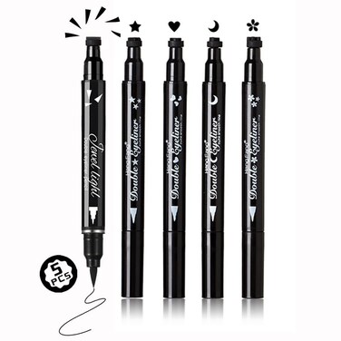 5PCS Double-Headed Eyeliner Stamp Set - Waterproof, Long-Lasting, Creative Shapes, Eye Makeup Tattoo Tools with Heart,Flower,Star,Butterfly,Cone Shapes