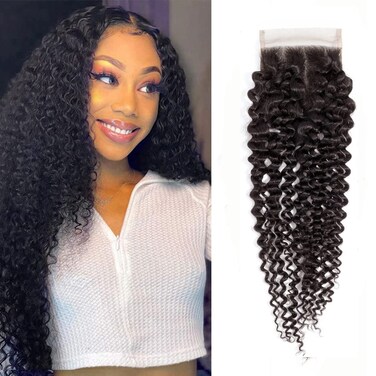 Curly Lace Closure Human Hair Kinky Curly Closure 4x4 Free Part Swiss Lace Closure 12A Brazilian Virgin Curly Human Hair Closure Swiss Lace Closure Natural Black(10 Inch) &hellip; &hellip;