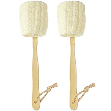 2-Pack Natural Loofah Exfoliating Bath Brush - Body luffa loofa Sponge On a Stick - Sponge Scrubber with Long Wooden Handle Back Brush for Men &amp; Women - Bath Spa Shower