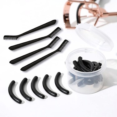 30pcs Eyelash Curler Refill Pads &amp; 5pcs Eyelash Comb, Black Curler Refills, Silicone Rubber Universal Eye Lash Curler Replacement