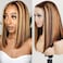 Ombre Bob Wig Human Hair, 4/27 Highlight Honey Blonde Lace Frontal Bob Wigs, 13x4 Lace Front Wig Human Hair, 12A 150% Density Glueless Pre Plucked with Baby Hair for Women (12 Inch)