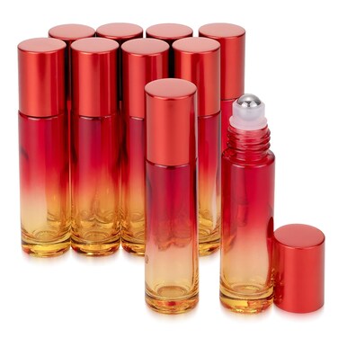 JIUWU 10 Pack 10 Ml Glass Roller Bottle for Essential Oil,Empty Refillable Yellow-red Gradient Roller Bottle for Perfume,Travel,Cuticle