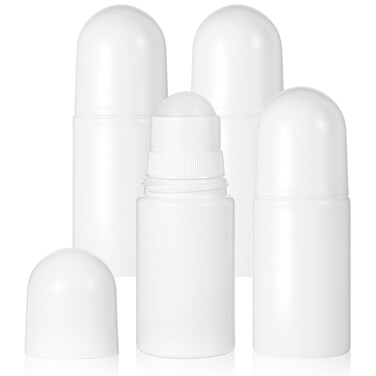 4 PCS 50ml Empty Roller Bottles with Plastic Roller Balls, Refillable Roller Bottle Leak-Proof White, Deodorant Roll On Bottles Containers with Caps, for Essential Oils Perfume Cosmetic (Round)