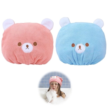 2PCS Cute Bear Dry Hair Caps Drying Wrap Towel Bath Head Wrap Turban Cap for Women, Girls, Children and Kids
