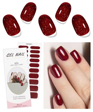 JMEOWIO Gel Nail Stickers Black Red Semi Cured Gel Nail Strips Wraps UV/LED Nail Supplies Nail Art Design Decoration Accessories