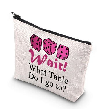 JNIAP Bunco Game Makeup Bag Bunco Night Gifts Bunco Queen Gifts Wait What Table Do i Go To Bunco Party Bags Bunco Dice Bag (Wait What table)