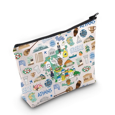 JNIAP Greek Theme Travel Gift Greece Trip Cosmetic Bag Greece Honeymoon Gift (Greece Bag)