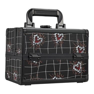Joligrace Makeup Train Case Portable Makeup Case Organizer 2 Trays Cosmetic Box Storage with Mirror for Cosmetologist Supplies Nail Tech Traveling Makeup Travel Box Punk Love Hearts