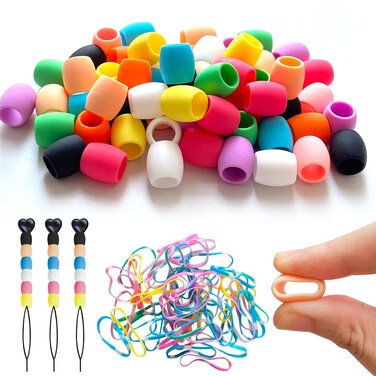 Jongdari 60pcs Silicone Hair Beads for Kids Girls, Colorful Rainbow Large Soft Rubber Pony Beads Kit - 60pcs, 10 Colors